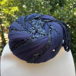 BELTONE New York Blue Raffia Tuille Pill Box HAT